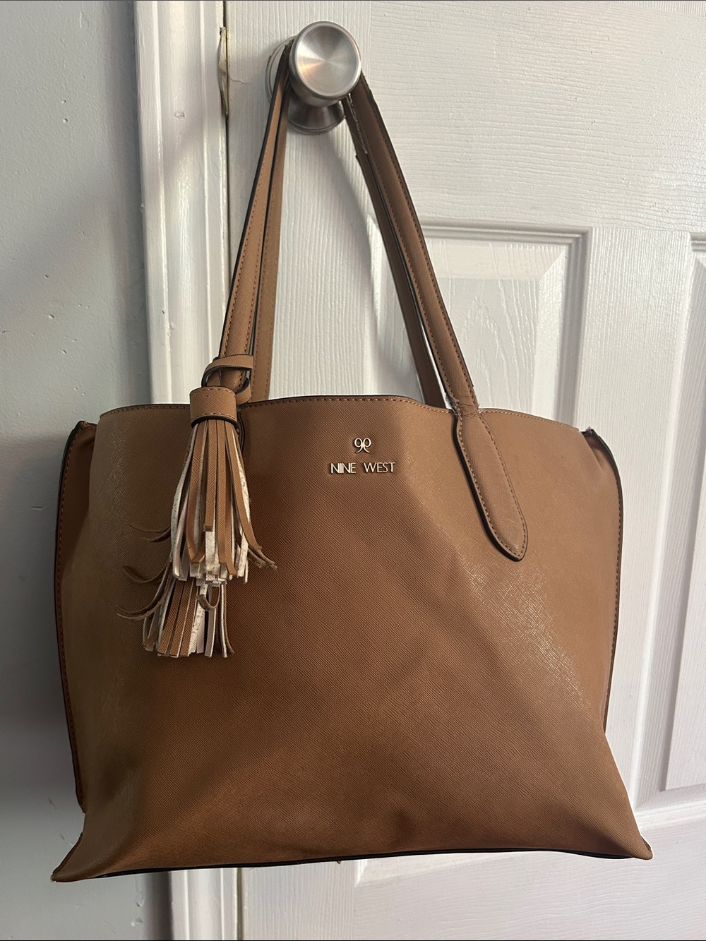 Nine West Taupe Leather Laptop Tote - Tan